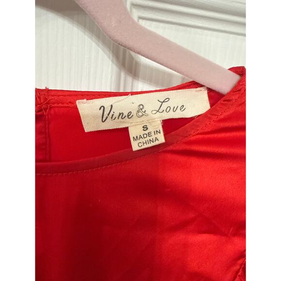 Vine & Love Red Iva Satin Dress with Long Sleeve Sequin Cuffs, S - Picture 6 of 8